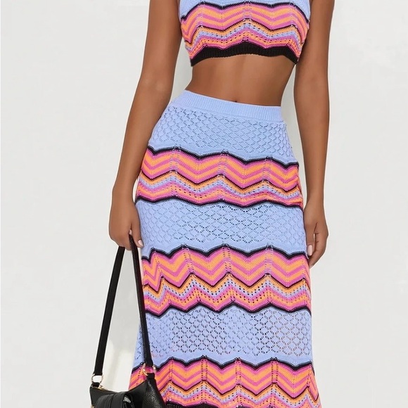 Retro Waves Crochet Halter Skirt Set - Blue/combo - Picture 2 of 5